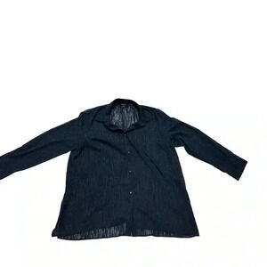 Misook Sheer Metallic Threaded Button Up Blouse XL